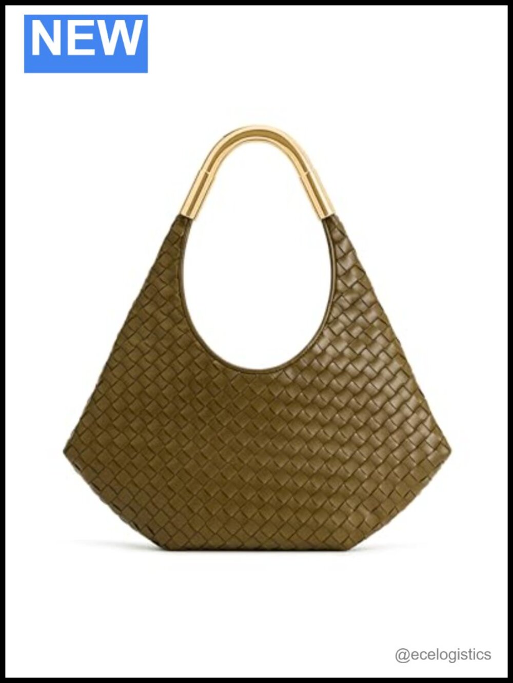 Hand-Woven Metal Handle Hobo Bag Vegan Leather Shoulder Purse